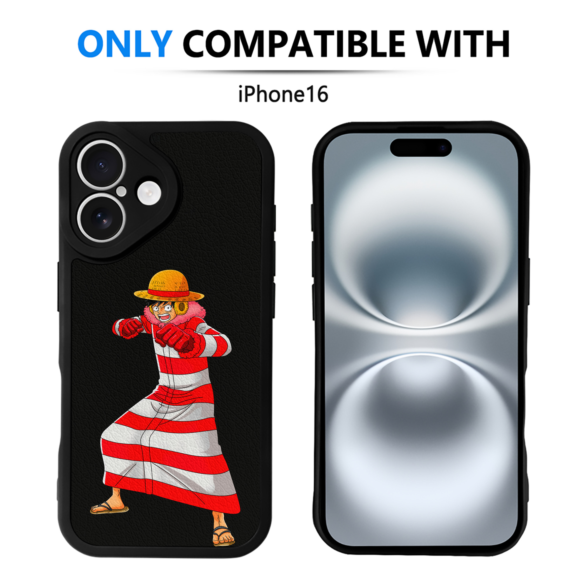 （画像用） ワンピース モンキー・D・ルフィ ONE PIECE Monkey D. Luffy 【iPhone 16シリーズ対応】シリコンスマホケース（レザー調） 材質：シリコン